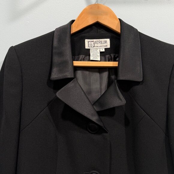 VTG Y2K Atrium 2 Piece Black Skirt Suit Satin Collar Career Whimsigoth Size 8 - Picture 3 of 16